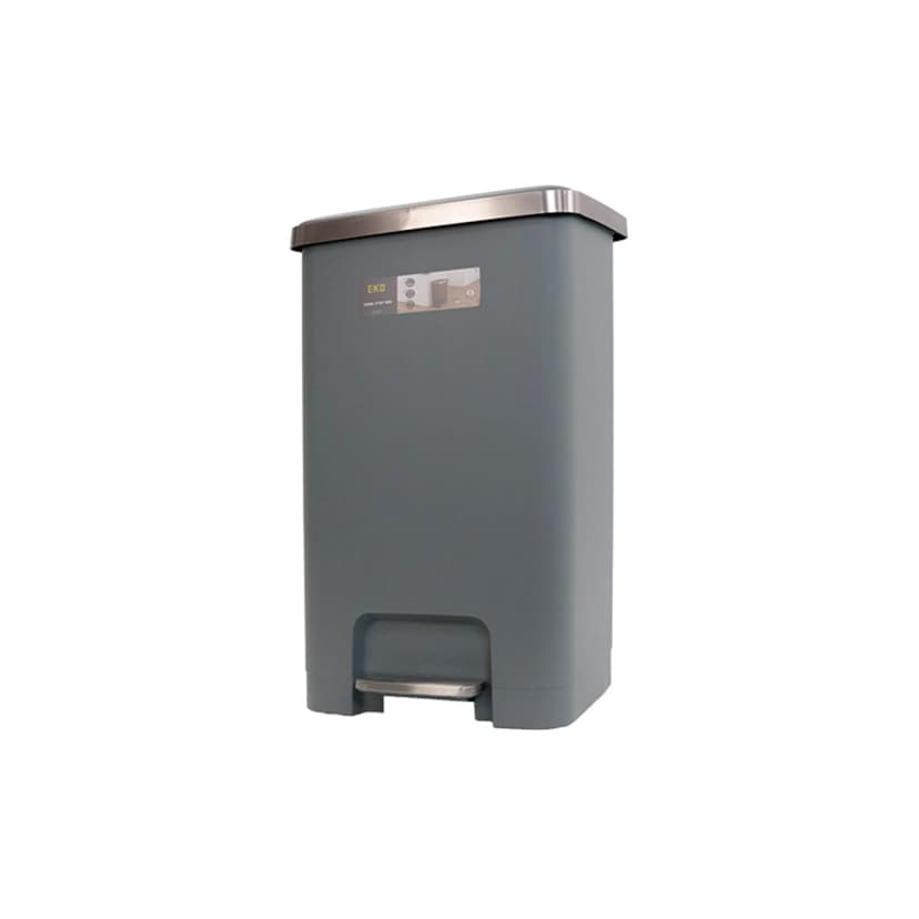 Papelera Rectangular De Resina Tapa Y Pedal Gris 45 Litros Eko